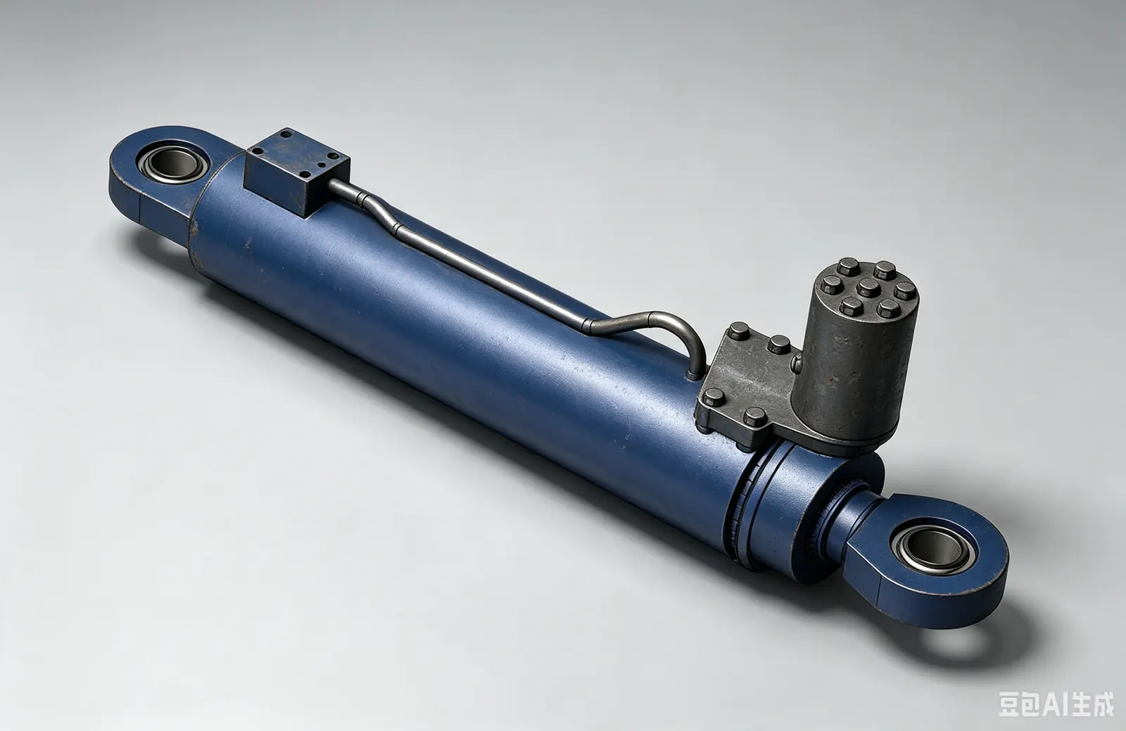 AI-generated concept image of a heavy-duty concrete pump hydraulic cylinder.