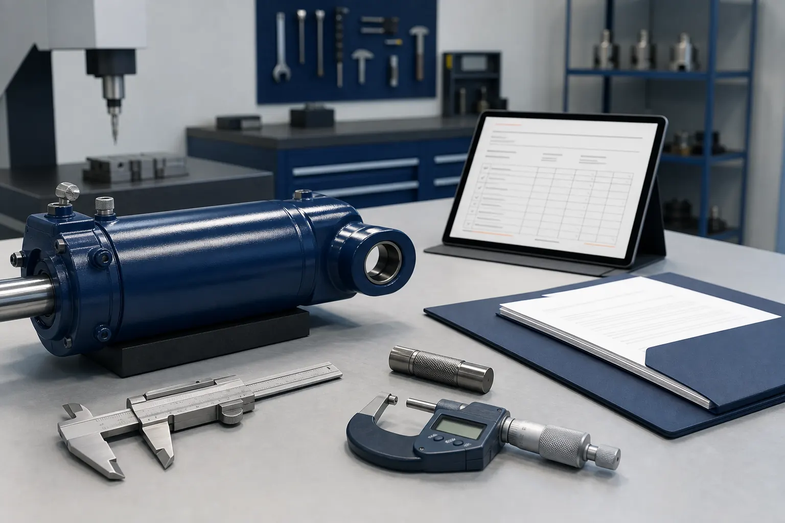 AI-generated concept image of generic quality documentation for hydraulic cylinders.
