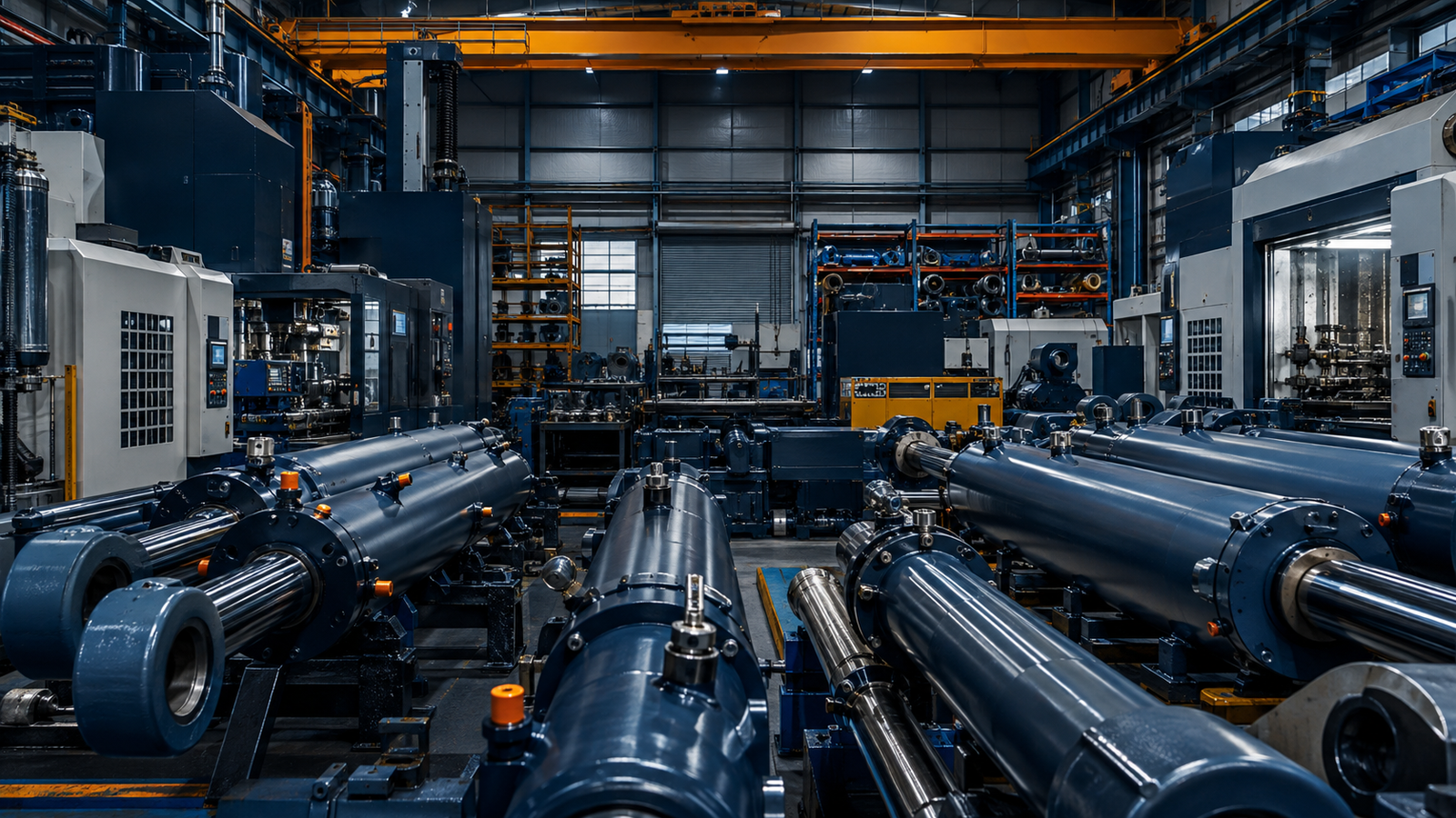 Heavy-duty hydraulic cylinders in a modern precision manufacturing workshop